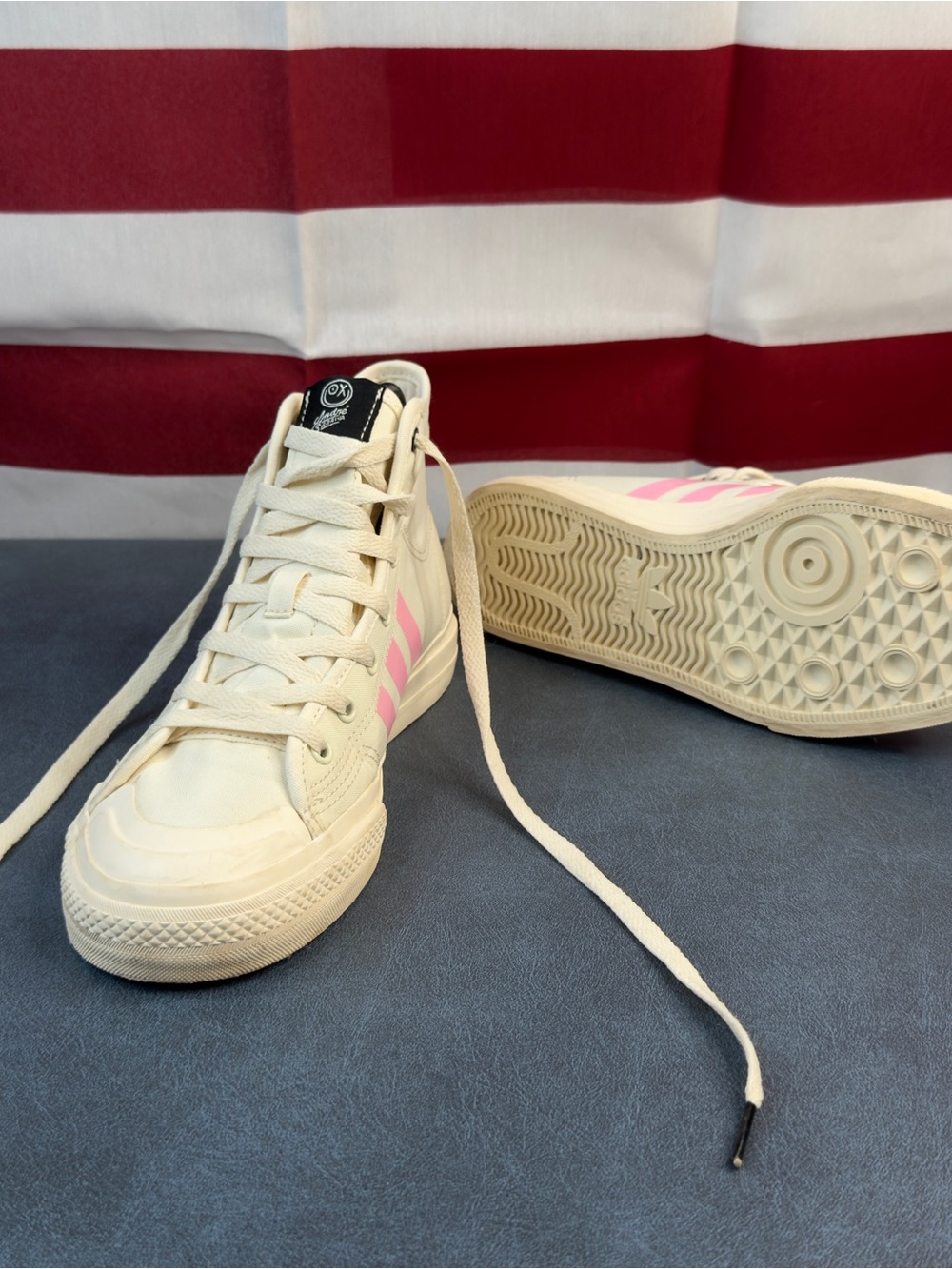 Adidas Nizza High x Andre Saraiva World Needs Love Cream Pink GZ1758 Size 5.5W⁠